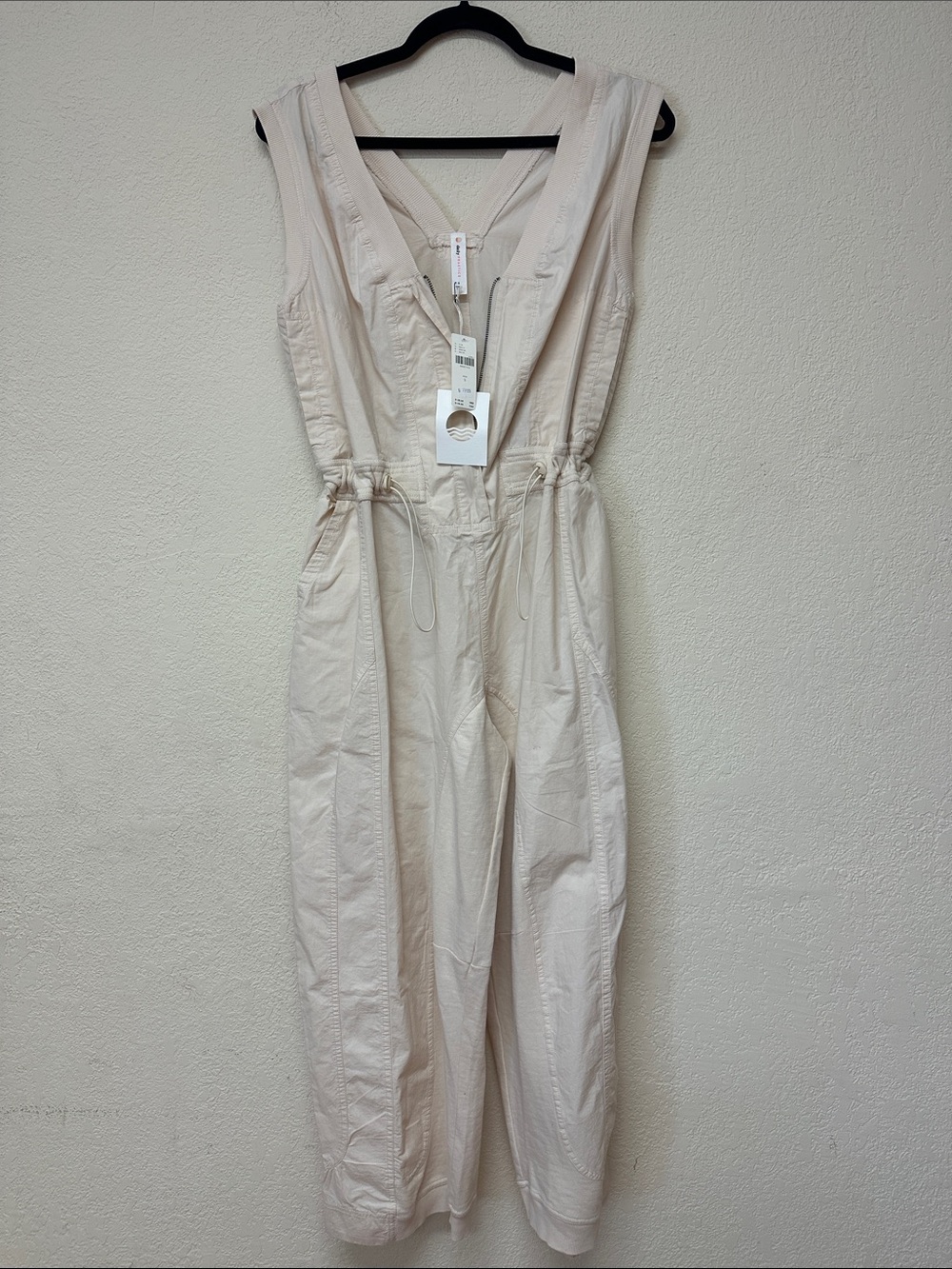 Anthropologie Daily Practice NWT light cream wide leg barrel Jumpsuit size S